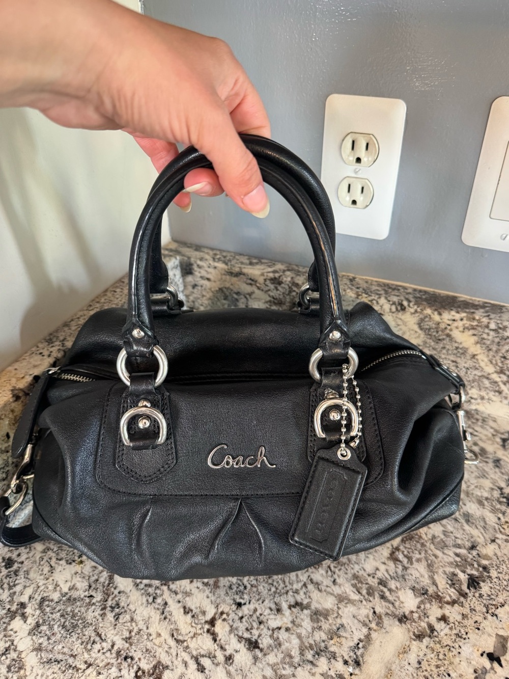 Coach Black Leather Satchel with Silver Hardware